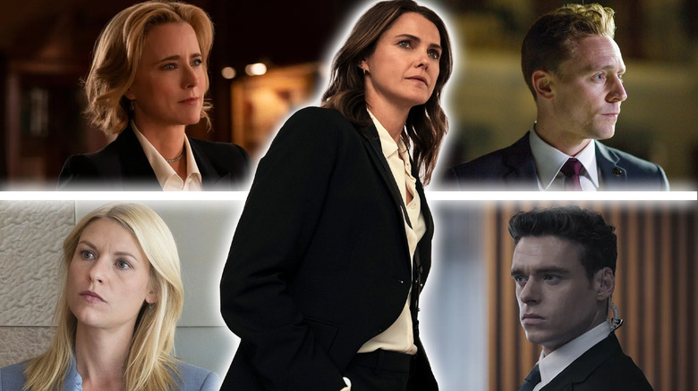 Composite image of Téa Leoni in Madam Secretary, Keri Russell in The Diplomat, Tom Hiddleston in The Night Manager, Claire Danes in Homeland, and Richard Madden in Bodyuard