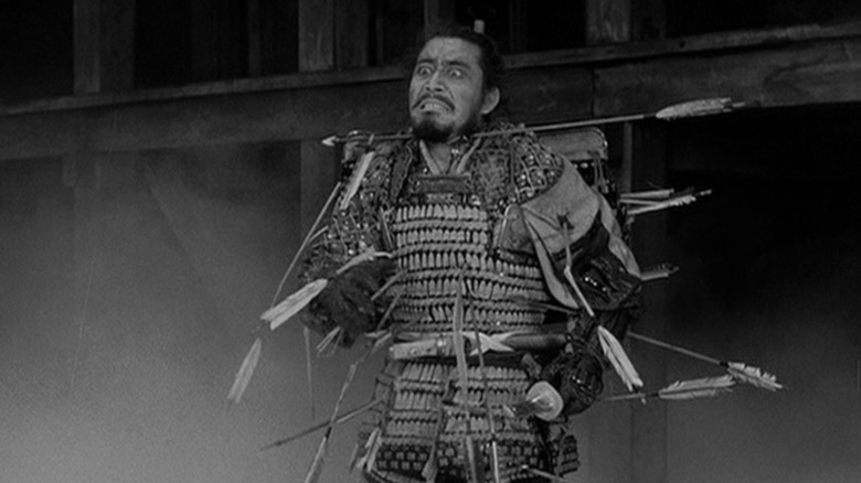 Taketoki (Toshiro Mifune) pierced by arrows in Throne of Blood