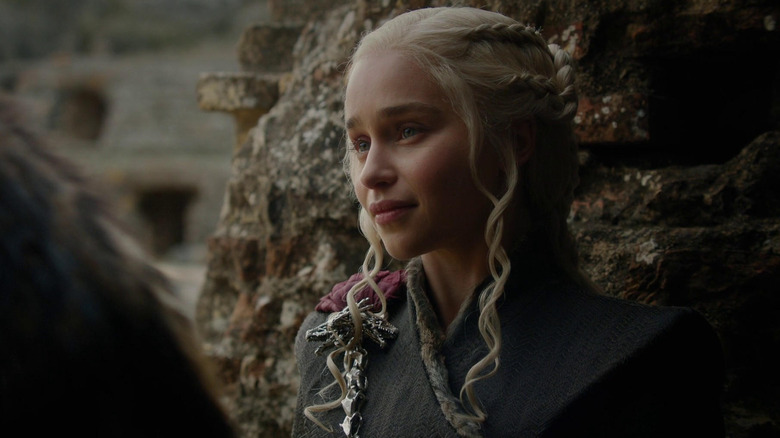 Emilia Clarke as Daenerys smiling in Game of Thrones
