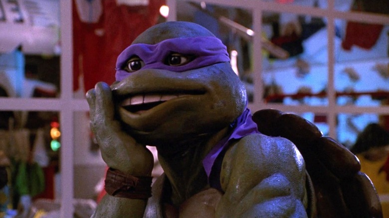 Leif Tilden's Donatello resting his hand on his face in Teenage Mutant Ninja Turtles II: The Secret of the Ooze