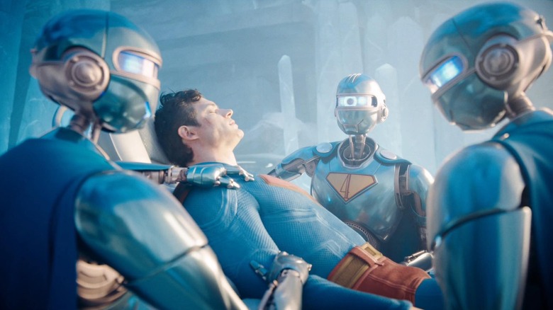 The Superman robots help revive a weak Superman (David Corenswet) in James Gunn's Superman.