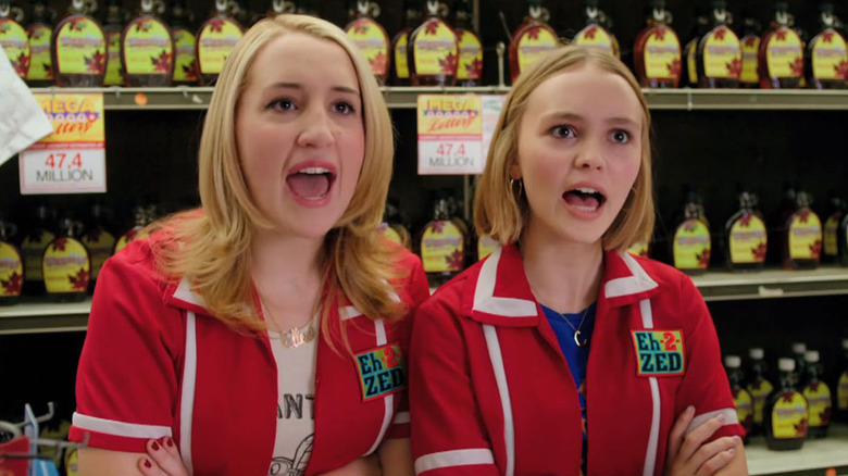 Colleen (Harley Quinn Smith) and Colleen (Lily-Rose Depp) yelling in Yoga Hosers