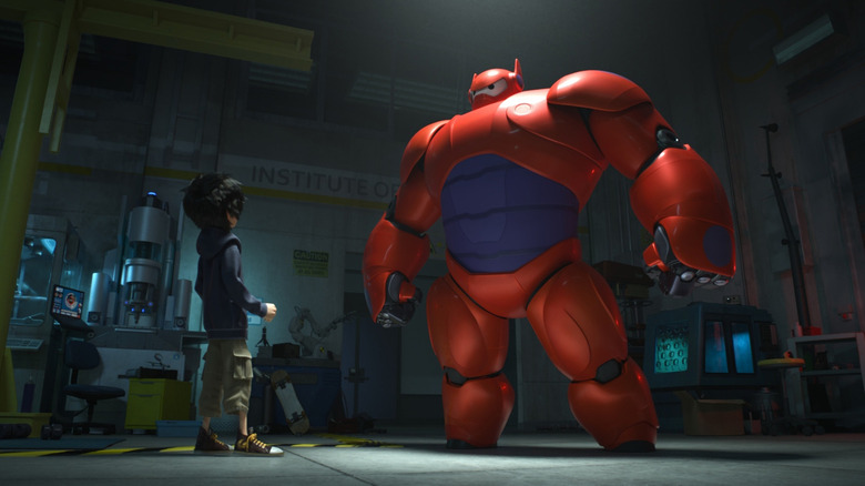 Hiro looking up at Baymax in Big Hero 6