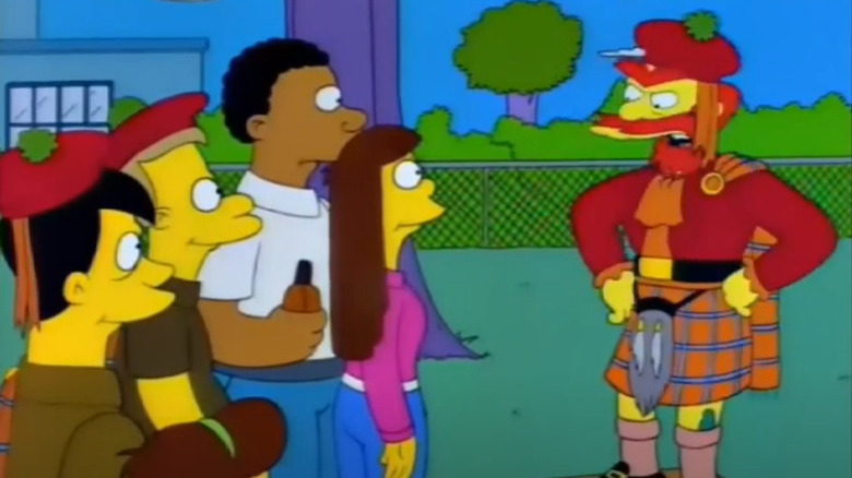 Groundskeeper Willie lecturing crowd