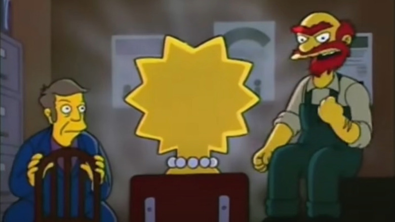 Principal Skinner and Groundskeeper Willie interrogating Lisa