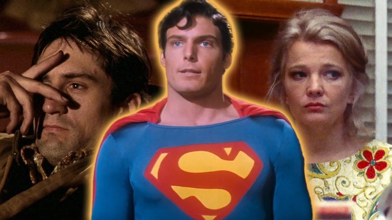 Robert De Niro as Travis Bickle in Taxi Driver, Christopher Reeve as Superman in Superman, and Gena Rowlands as Mabel Longhetti in A Woman Under the Influence