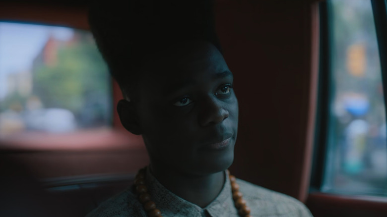 Yusef (Ethan Herisse) looking serious in back of car in When They See Us