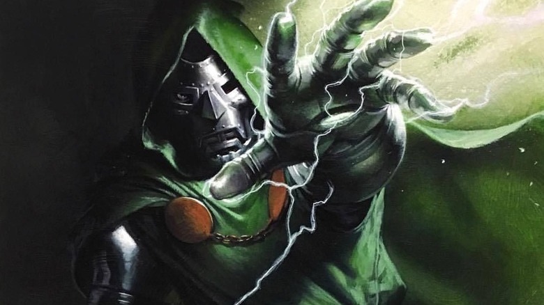 Doctor Doom casting a green spell in the comics