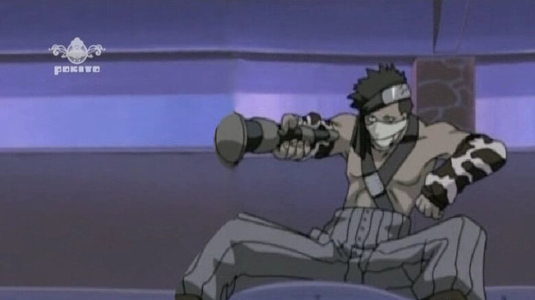 Kabuza points his hilt while sitting on a couch in Naruto
