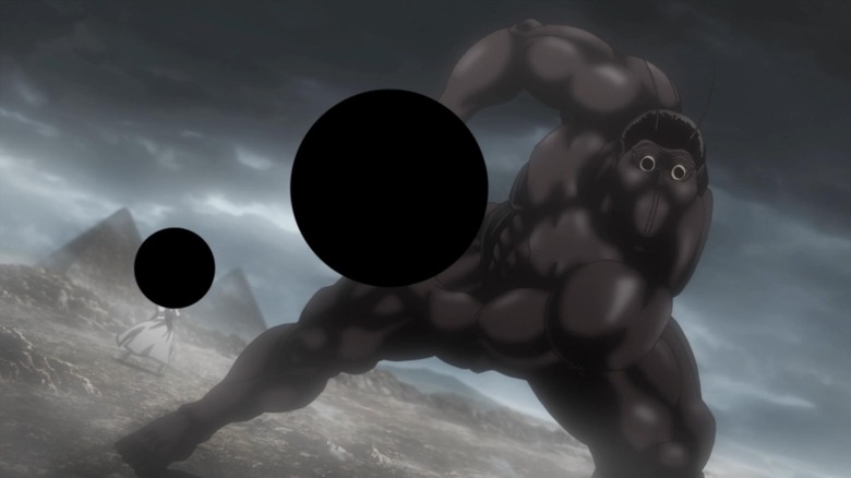 A Terra Formar rips off a head, with censorship dots in Terra Formars