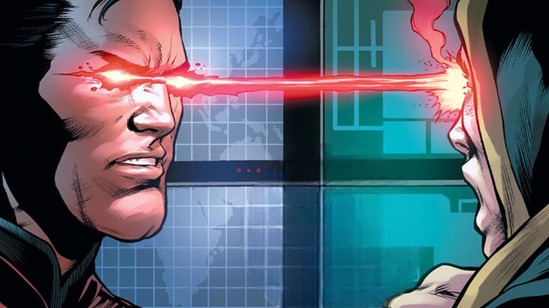 Shazam shot in the eye with heat vision by Superman