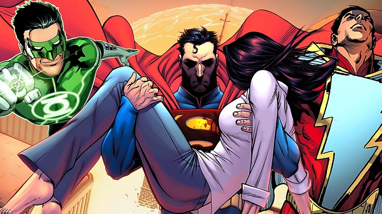 Kyle Rayner, Superman, Lois Lane, and Shazam in a collage together