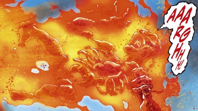 Martian Manhunter on fire and melting apart