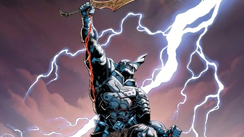 The Merciless raises a sword above his head