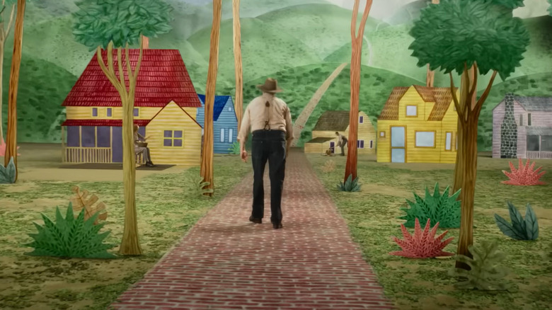 Beau walking on brick road