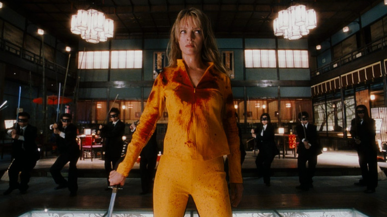 Uma Thurman as The Bride waits to fight the Crazy 88 in Kill Bill Vol. 1.