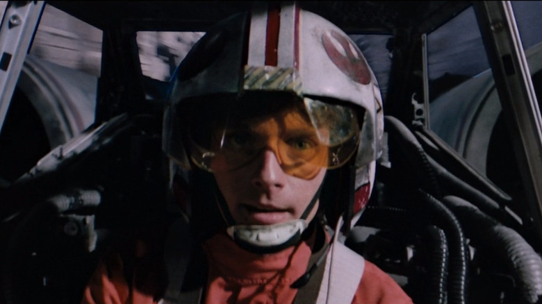 Luke Skywalker flying an X-wing