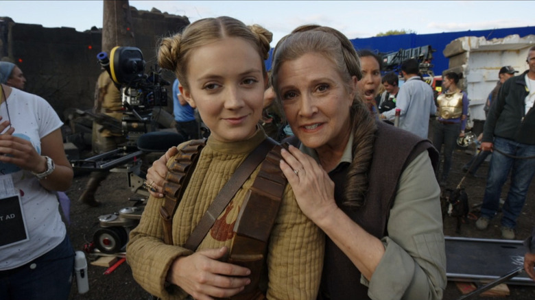 Billie Lourd and Carrie Fisher smiling