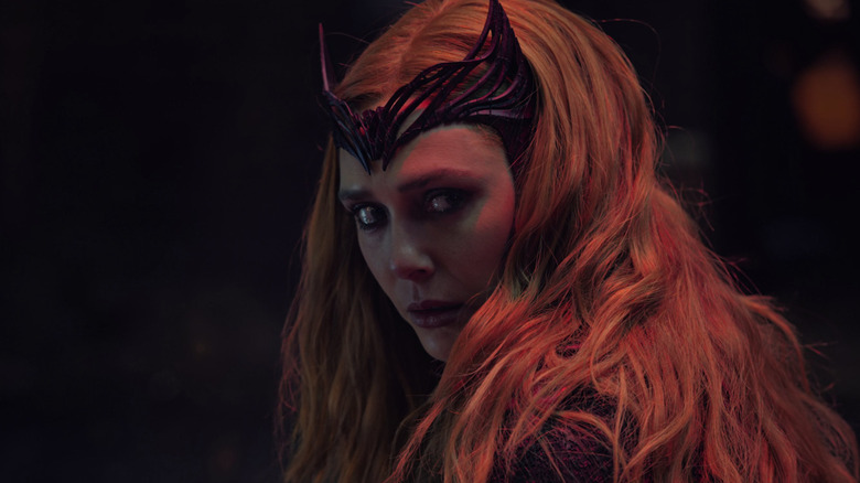 Elizabeth Olsen as Wanda looking behind her in Doctor Strange in the Multiverse of Madness