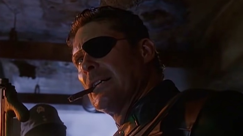 David Hasselhoff's Nick Fury puffing on a cigar in Nick Fury: Agent of S.H.I.E.L.D.