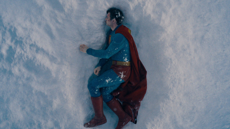 Superman lies injured in the snow from the opening scene of Superman (2025)
