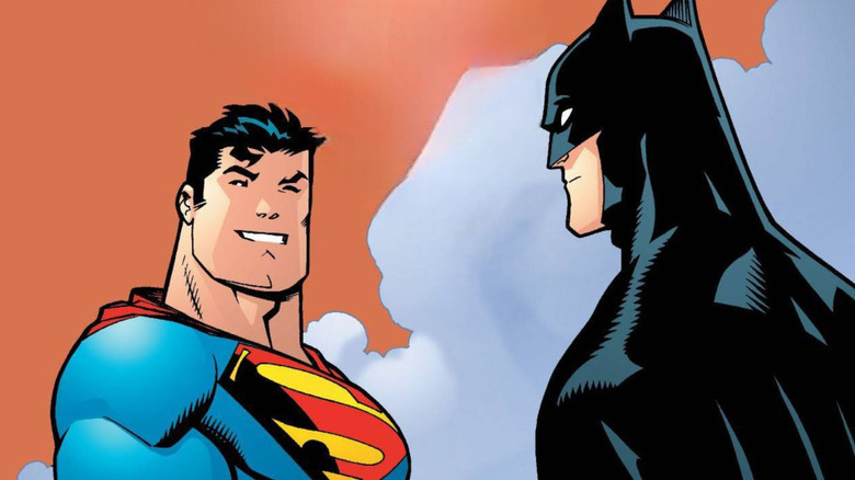Superman and Batman meeting one another
