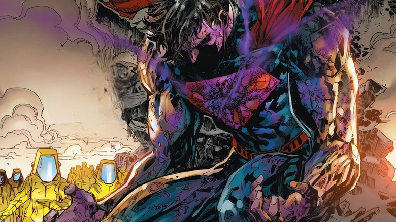 Superman succumbs to a virus as people in hazmat suits run toward him