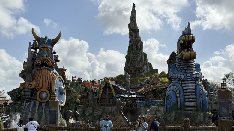 Wide view of Isle of Berk at Epic Universe