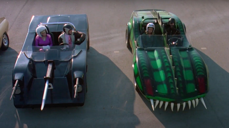 Two cars lined up to start race