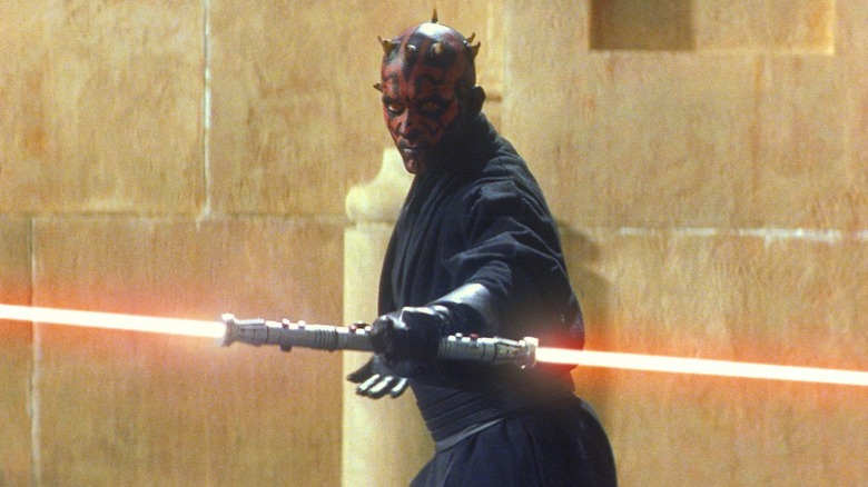 Darth Maul with his double bladed lightsaber in Star Wars: The Phantom Menace