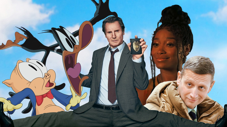 Images from The Day the Earth Blew Up, The Naked Gun, One of Them Days, and Friendship in a composite image