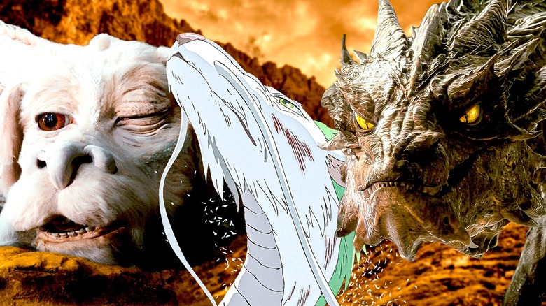 Dragons Falkor, Haku, and Smaug