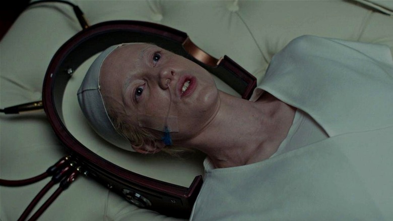 Tasya Vos looks frightened strapped into machine