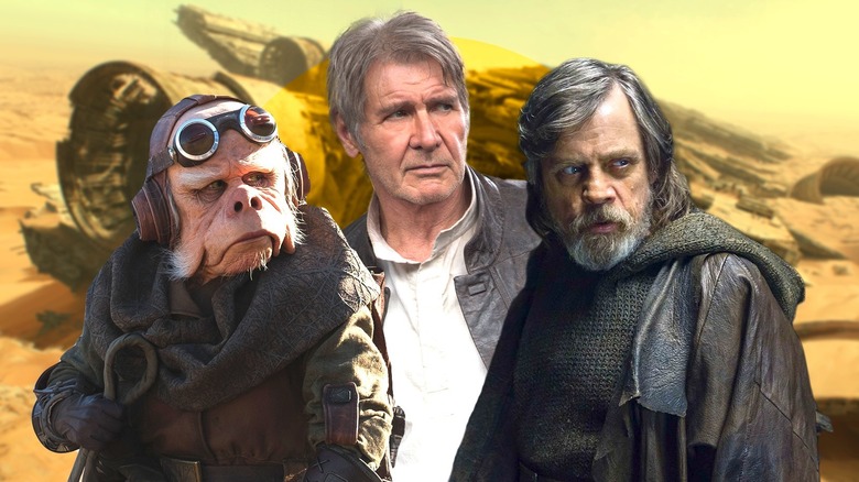 Kuiil, Han Solo, and Luke Skywalker