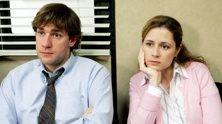 Jim and Pam sitting next to each other