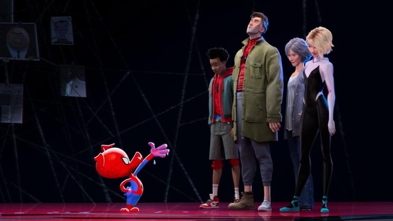 Spider-Man: Into the Spider-Verse Spider-Ham greets the other Spider-Mans