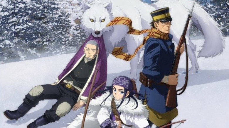 Asirpa, Saichi Sugimoto, and Yoshitaka Shiraishi snow Golden Kamuy
