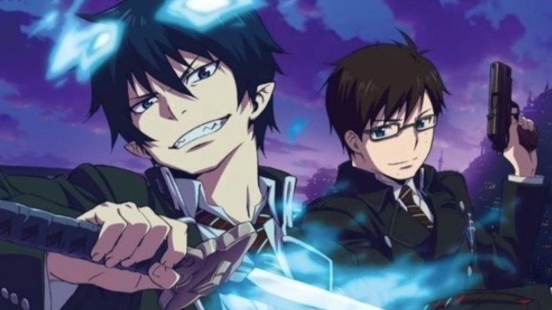 A young man with pointed teeth and blue flame horns