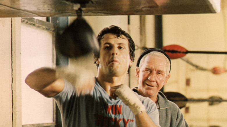 Rocky training in gym with Mickey