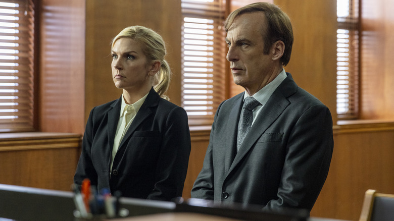 Bob Odenkirk as Jimmy McGill and Rhea Seehorn as Kim Wexler in Better Call Saul