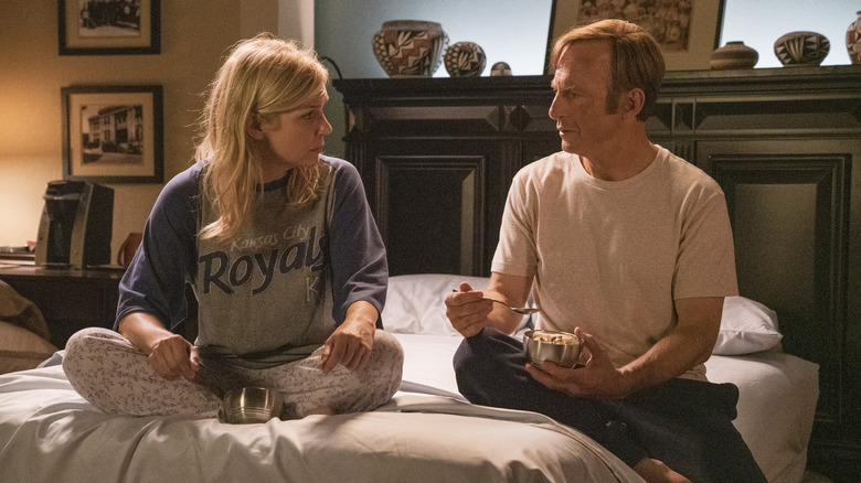 Bob Odenkirk as Jimmy and Rhea Seehorn as Kim in Better Call Saul