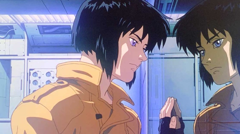 Major Kusanagi looks at her reflection