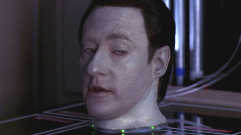 Data's removed head stares