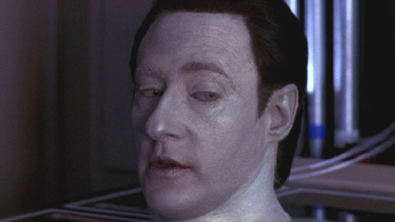 Data's removed head stares