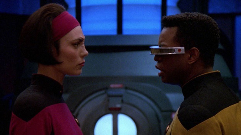 Ensign Ro stares at Geordi