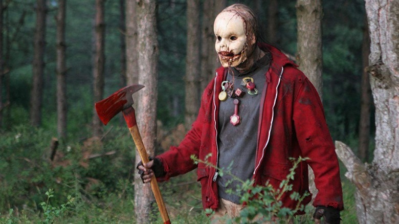 Masked killer in red hoodie