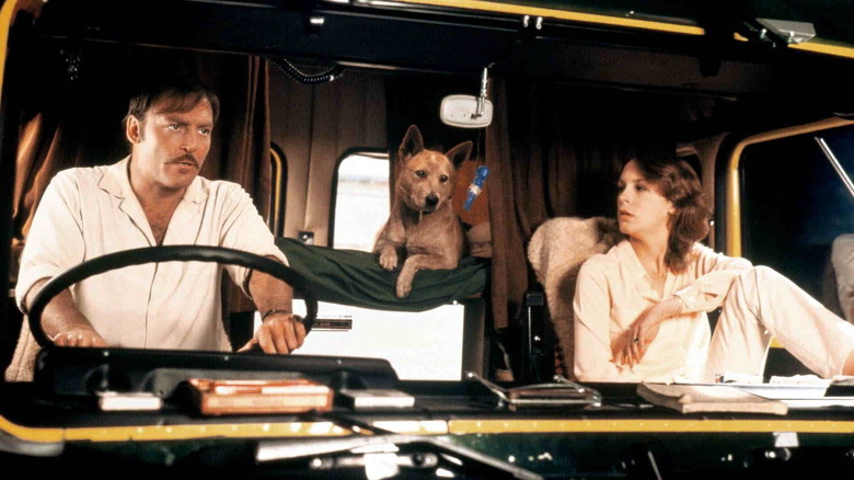 Stacy Keach and Jamie Lee Curtis in a semi cab