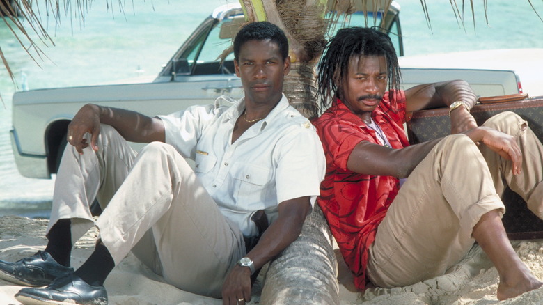 Denzel Washington and Robert Townsend on a beach