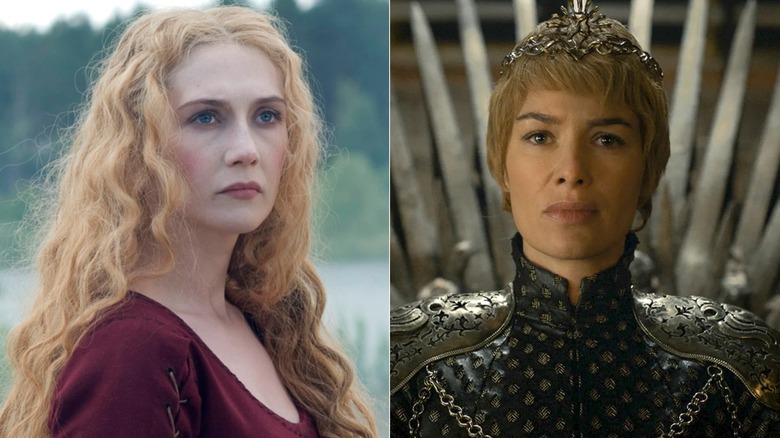Carice van Houten as Langiva in Black Death/Lena Headey as Cersei crowning herself in Game of Thrones
