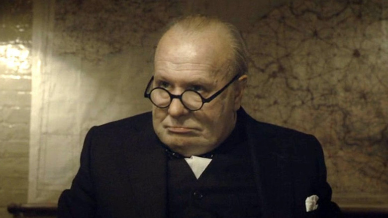 Gary Oldman as Winston Churchill looking mad in Darkest Hour